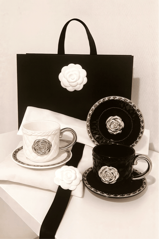 Camellia Haute Quilted Ceramic Tea/Coffee Cup Set of 2