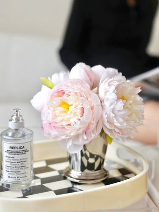 Artificial Peony Arrangement With Sliver Vase.