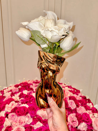 Feminine Ceramic Vase in Gold