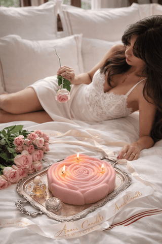 3-Wick Rosette d’Anaïs Flower Candle in Blush Pink