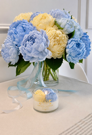 Peony Bouquet Candle in Blue Reverie