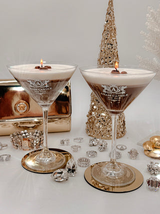 Lux Espresso Martini Candle with Christmas decor.