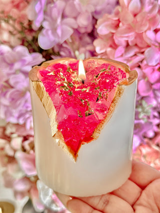 18K Gold Rose Quartz Candle