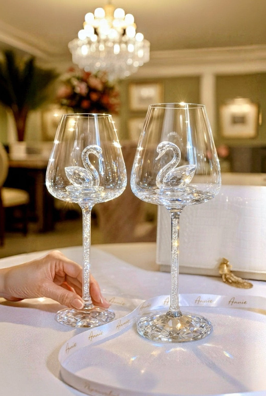 Swan’s Promise Crystal Wine Glass Cup Set of 2