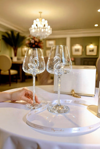 Crystal Swan’s Promise Wine Glass Cup Set of 2 in a 5-star hotel suite