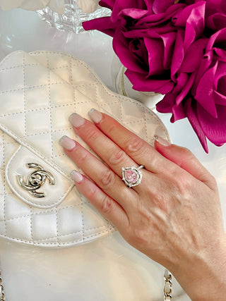 Elegant Halo Pear Cut Pink Sapphire Rhinestone Adjustable Ring
