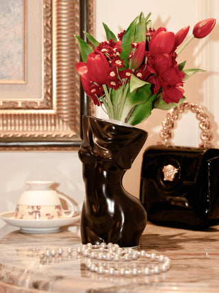 Feminine Ceramic Vase in Black