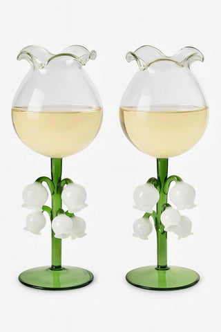 ‘Lily of the Valley’ Sculpted Wine Glass Set Of 2 - Handmade
