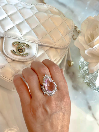 Sofia Halo Pear Cut Pink Sapphire Rhinestone Adjustable Ring