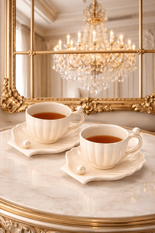 Marée de Pearl – Seashell Ceramic Teacup & Plate Set is perfect for any restaurant