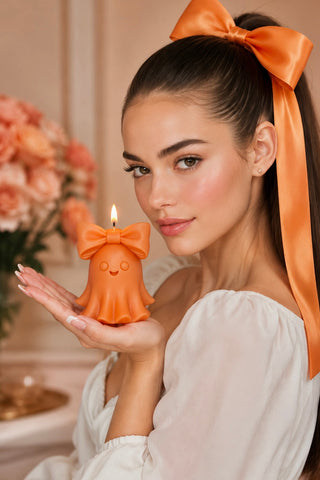 Halloween Bow & Boo Candle in Autumn Glow