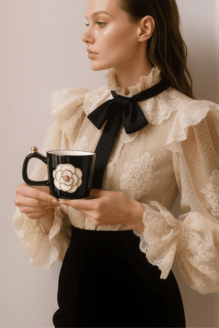 Château Camellia Ceramic Tea/Coffee Cup Set of 2 delicately handcrafted for Anaïs Decor and Anaïs Candle 5.
