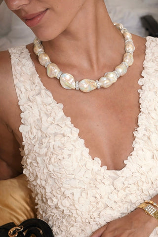 Grand Riviera Sterling Silver Genuine Extra Large Freshwater Baroque Pearl Necklace