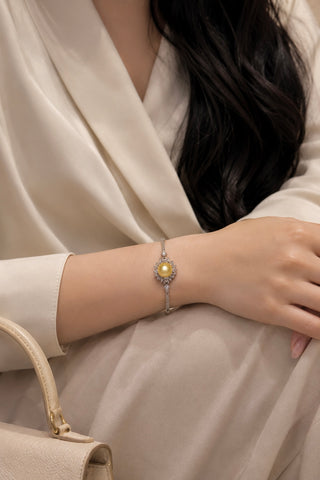 Cressida Genuine Golden South Sea Pearl Sterling Silver Bracelet