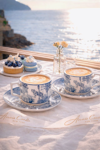 Bleu Riviera Toile Teacup & Saucer Set of 2