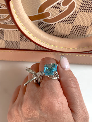 Swallow Aquamarine Rhinestones Adjustable Ring.