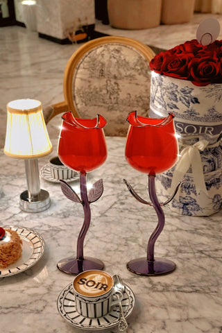 Juego de 2 copas de cristal para Rosé en color rojo - Hechas a mano 