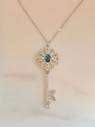 Scarlett Sapphire Key Rhinestone Necklace.