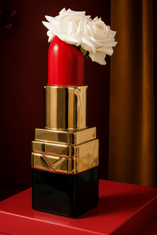 Luxe Rouge Lipstick Ceramic Vase XXL - Gold Electroplated