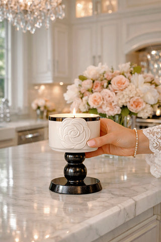 Camélia Maison candle with soy wax and beeswax for an elegant dinner party