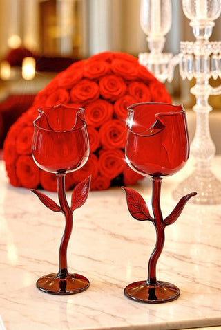 Rose For Rosé Glass Cup in Red Set of 2 in a luxurious hotel setting.