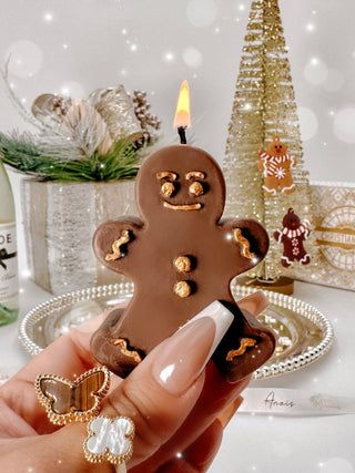 Holiday Gingerbread Friends Candle Crew Set of 5 in brown shade four with gold accents.