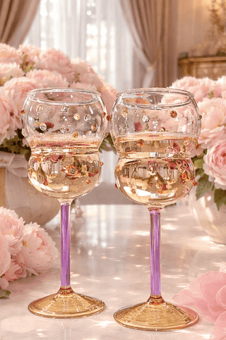 Luxurious Gemstones glass cup set styled for a sunset celebration