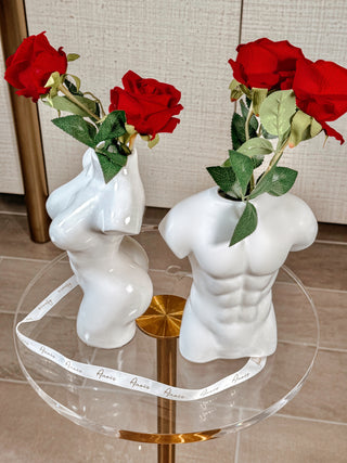 ‘Her & Him’ Vase Set of 2 each decorated with two large red roses.