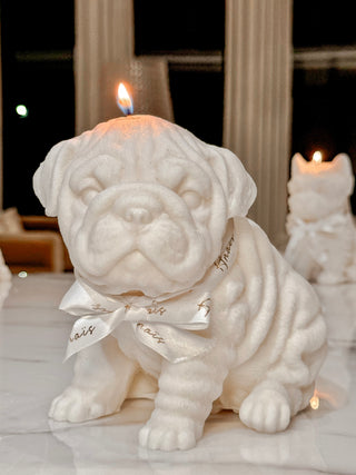 Guardian Glow Bulldog Candle with a luxurious Anais bow.