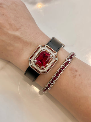 Aubrey Classic Emerald Cut Ruby Rhinestones Buckle Bracelet