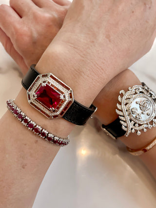 Aubrey Classic Emerald Cut Ruby Rhinestones Buckle Bracelet
