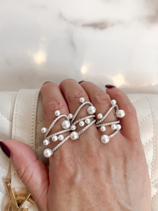 Ayla Pearl & Rhinestones Adjustable Ring.