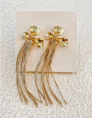 Alora Gold Flower With Fringe Chain Dangle Earrings
