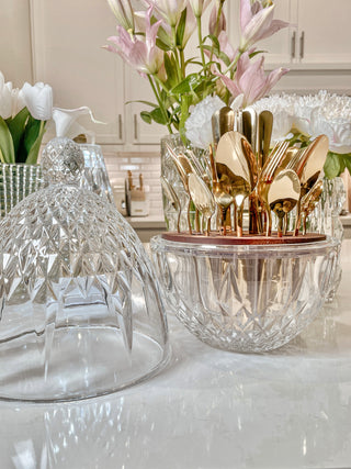 Luxurious Crystal Royal Style Cutlery/ Utensil Holder + Complimentary 24pc Stainless Cutlery Set