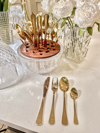 Luxurious Crystal Royal Style Cutlery/ Utensil Holder + Complimentary 24pc Stainless Cutlery Set