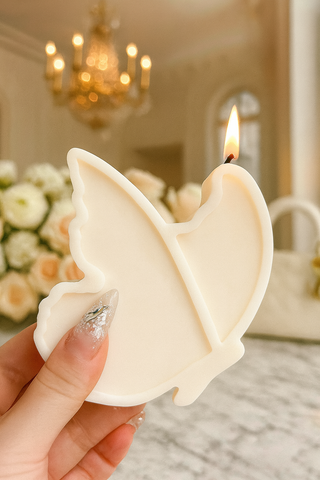 Handcrafted butterfly candle in dreamy style, luxury home décor gift idea.
