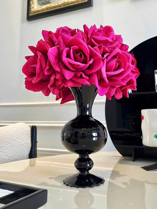 Madeline Artificial Roses Arrangement With Black Glass Vase.