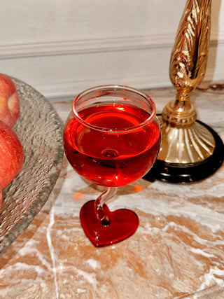 “My Valentine” Wine Glass Cup Set of 2 full of red wine.