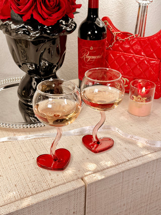 “My Valentine” Wine Glass Cup Set of 2 with sparkling white wine.