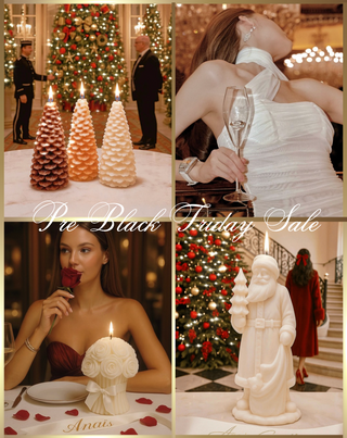 Collage of Christmas-themed images with candles and festive decorations, featuring a 'Pre-Black Friday Sale' text.