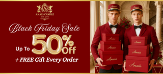 Promotional banner for Anais Candle with Black Friday sale text and two people holding boxes.