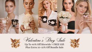 Collage of a woman holding various products with promotional text for a sale.