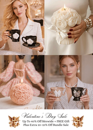 Collage of a woman holding various products with promotional text for a sale.