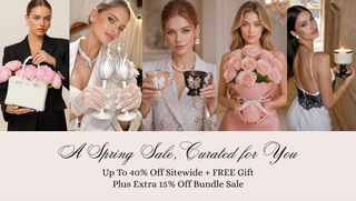 Promotional banner for a spring sale with women holding various items and text about discounts.