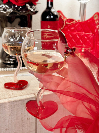 Toasting with a “My Valentine” Wine Glass.