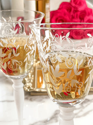 Embossed Floral Glass Cup Set of 2