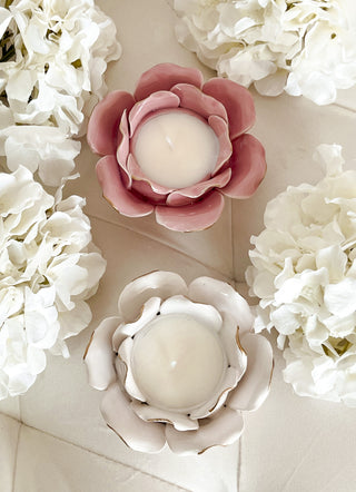 Flower Ceramic Candle Set of 2 - Hand Sculpted