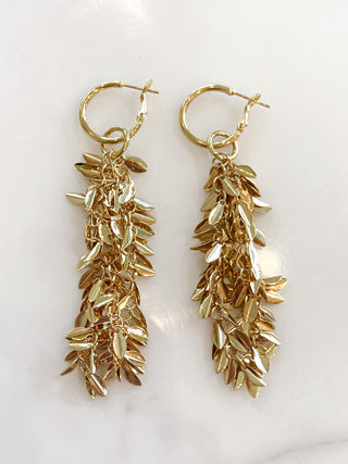 Ryleigh Gold Leaves With Fringe Chain Dangle Earrings.