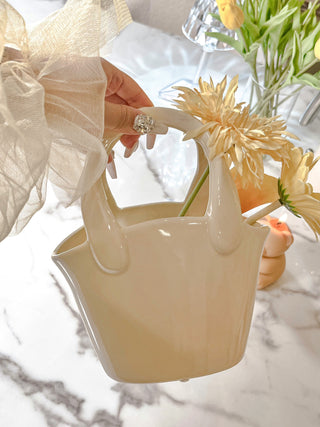 Bianca Ceramic Handbag Vase in Yellow - Handcrafted