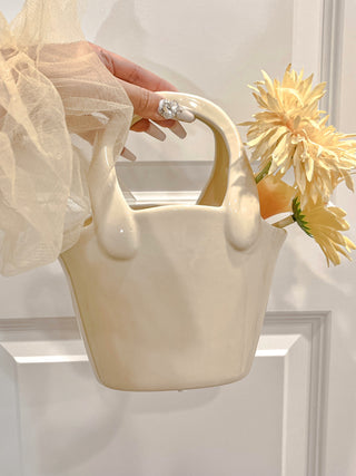 Bianca Ceramic Handbag Vase in Yellow - Handcrafted.